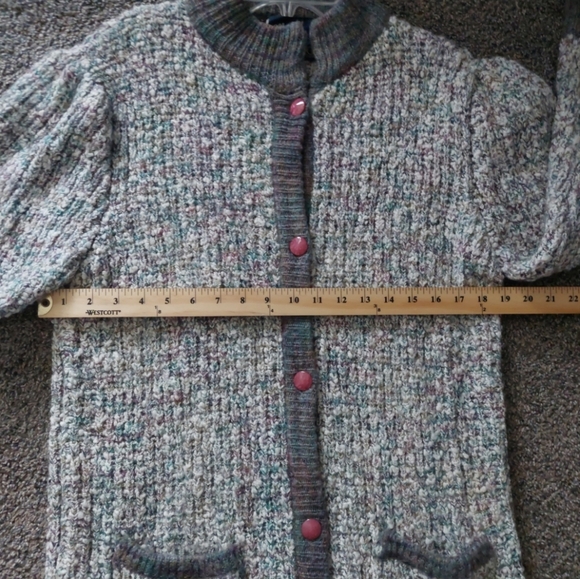 Vintage Retro 90s Y2K Knit Button front Long Cardigan sweater Gray Pink - Picture 9 of 11